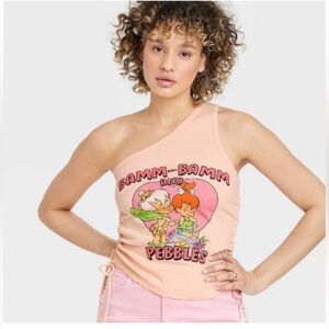 NWT The Flintstones Pebbles and Bamm Bamm One Shoulder Graphic Tank Top Small